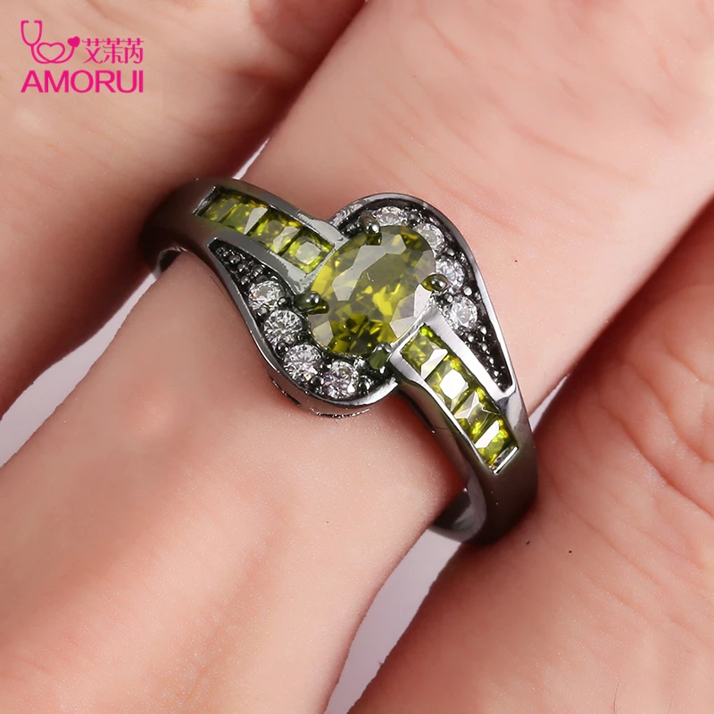 AMORUI Винтаж золотистый и черный Цвет овальной формы оливково зеленая CZ обручальные кольца для женщин/мужчин