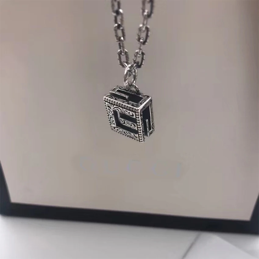 

925 Silver Necklace Summer Retro Letter Block Pendant Necklace Hip Hop Charm Personalized Jewelry Holiday Gift Free Shipping