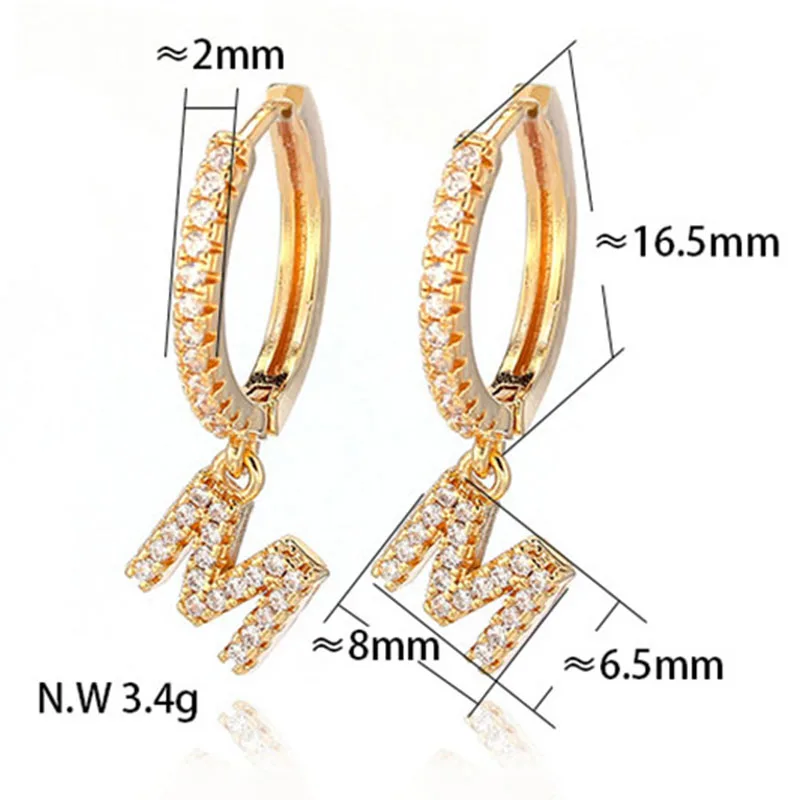 

1Pair A-z Initial Letter Hoop Earrings Stainless Steel Cubic Zircon Alphabet Earings For Women DIY Fashion Jewelry Accessories