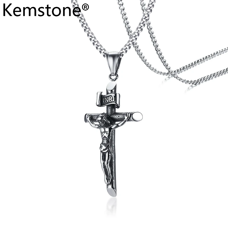 Религиозный крест Kemstone из нержавеющей стали ожерелье серого и серебряного цвета