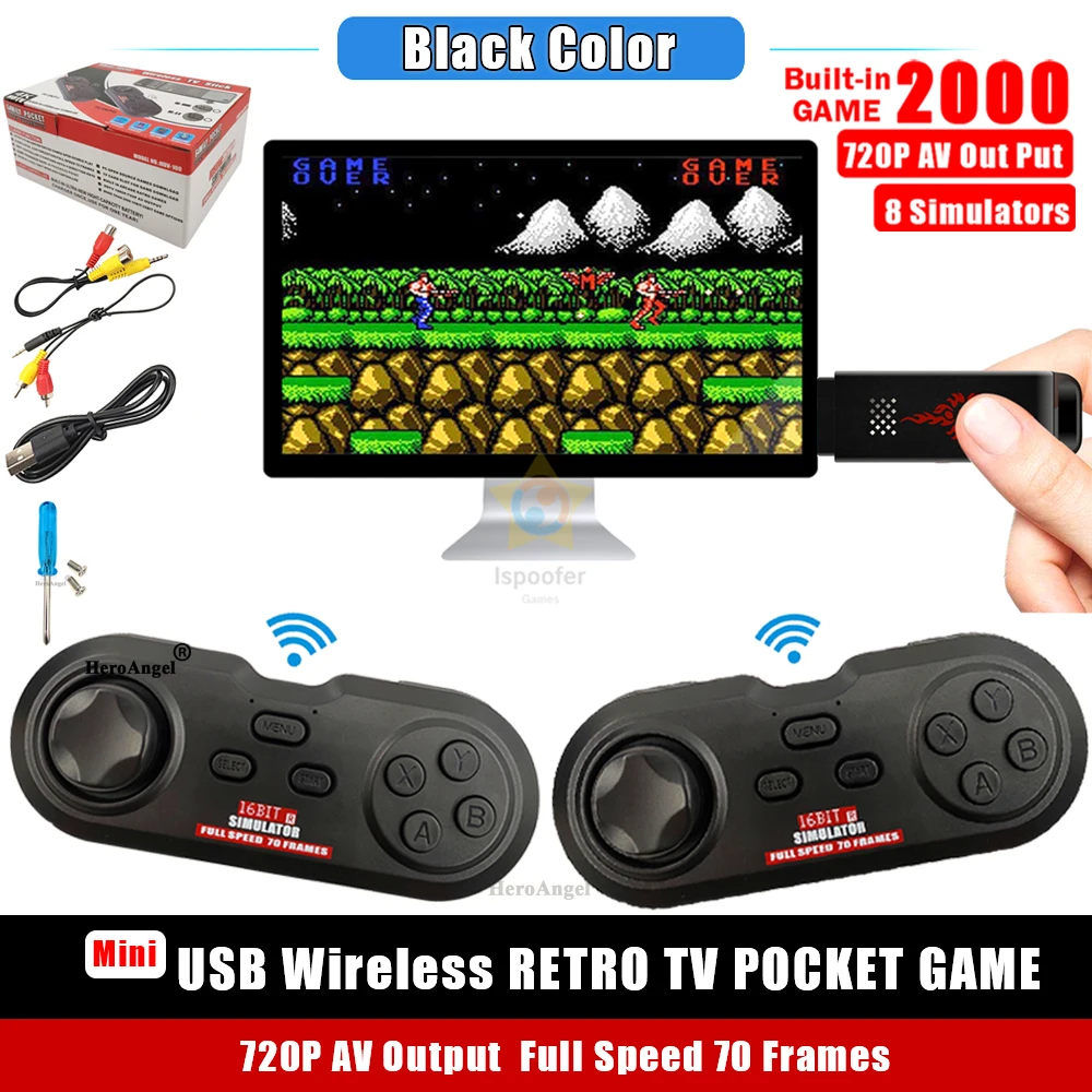 

Мини-флешка USB Беспроводная ручная для ТВ-и видеоигр прочная видеоигра двойной Игровой Контроллер AV выход Встроенные 2000 игр