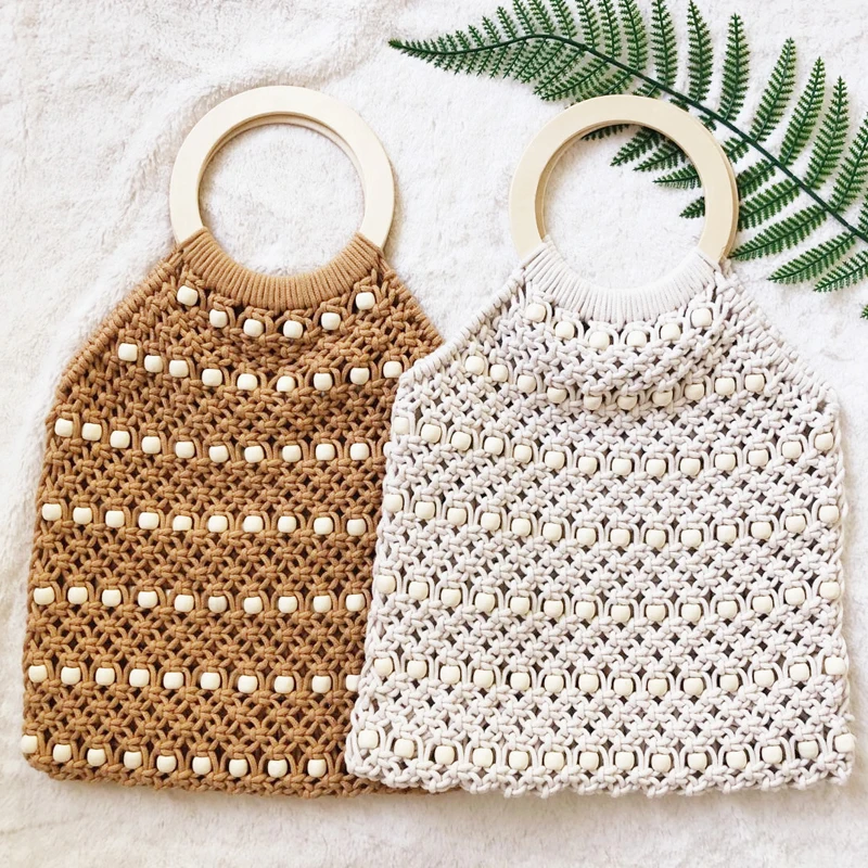 Плетеная Сумка 2019 новый дизайн хлопчатобумажная веревочная сумка с бусинами