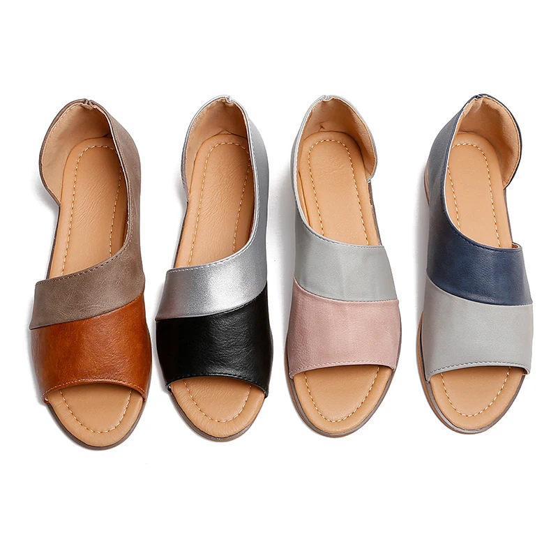 Fashion Peep Toe Roman Shoes Comfortable Suede Flat Women Sandalen Sandals Rubber Slip on Flats Woman Summer | Обувь