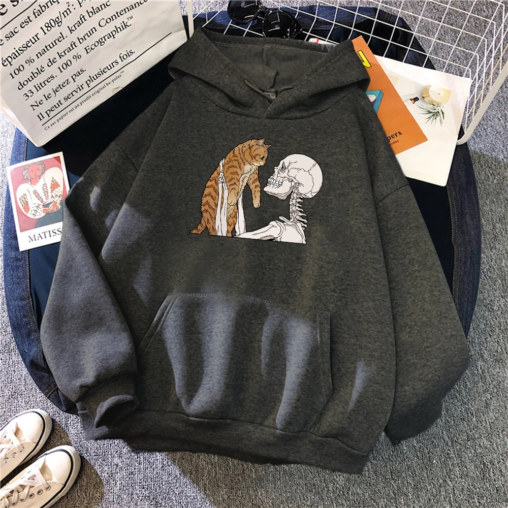 

New Skull Hold Cute Cat Funny Print Men'S Sweatshirt Comfortable Brand Tops Thermal Vintage Mens Hoodie Oversized Soft Hoodies
