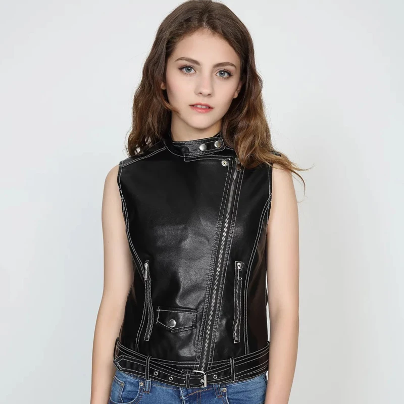 Жилет TMODA258 женский из искусственной кожи модная черная куртка бомбер