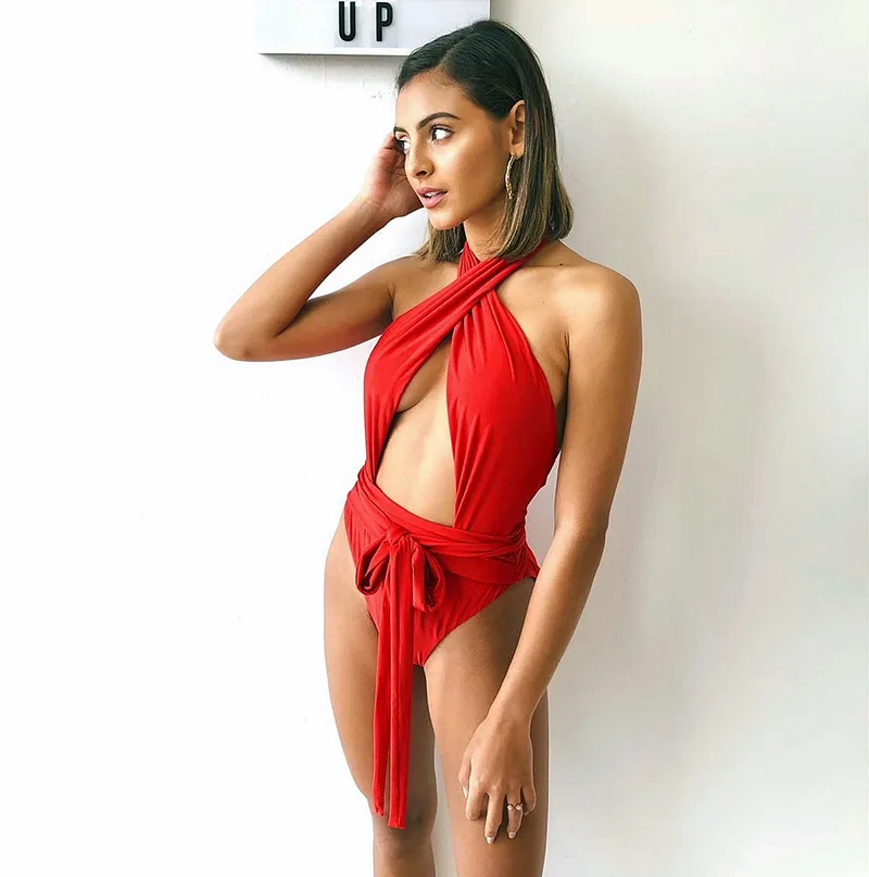 

New Style Women One Piece Suits Push Up Padded Bikini Sexy Beach Swimwear Swimsuit Bathing Suit Bandage Solid Fashion Hot