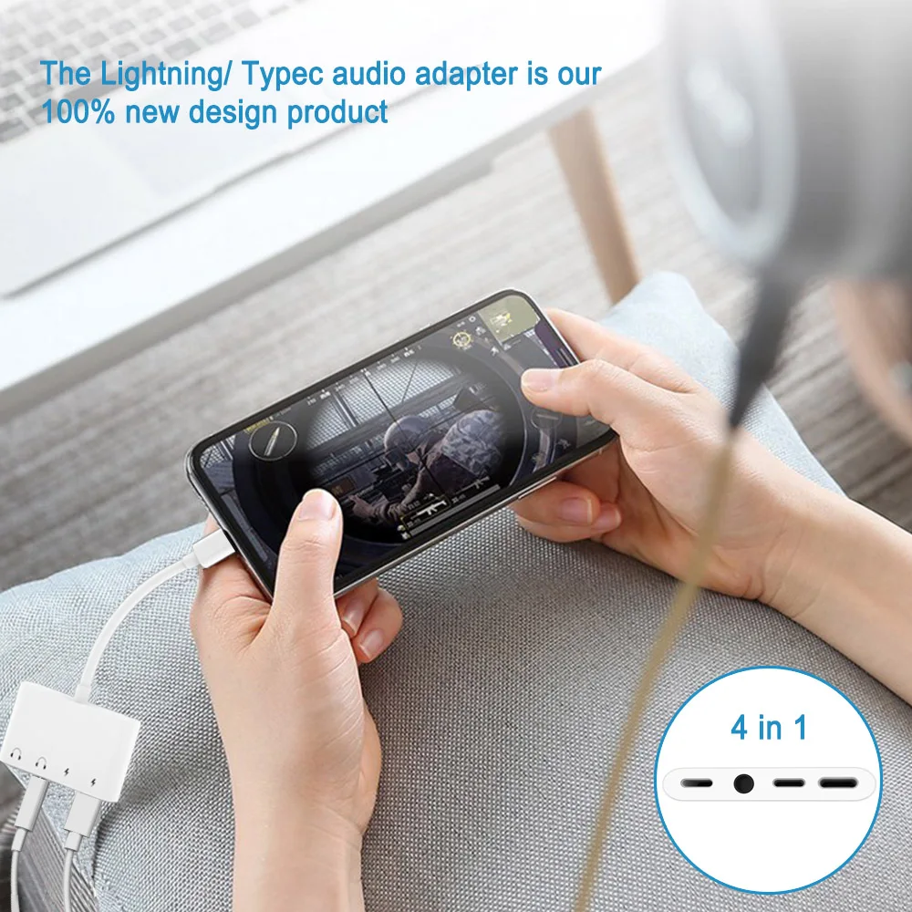 4 в 1 для Lightning до 3 5 мм Aux аудио адаптер сплиттер с type C порт зарядки iPhone X/XS/8/iPad lightning