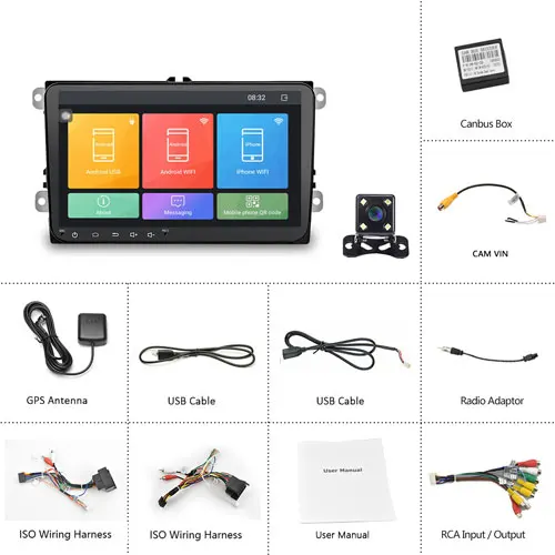With 4 LED Camera Podofo 2din автомобильный Радио Android 8,1 мультимедийный плеер gps навигация wifi RCA стерео для Фольксваген Гольф Шкода сиденье авто радио - Цвет: With 4 LED Camera