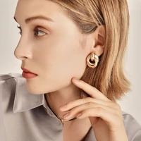 european and american new product metal alloy double circle two ring buckle earrings