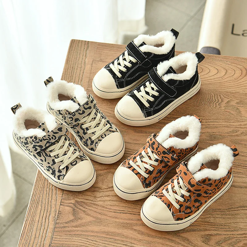 Детская обувь хлопковая Новинка 2019 года Сезон Зима бархатные леопардовые туфли