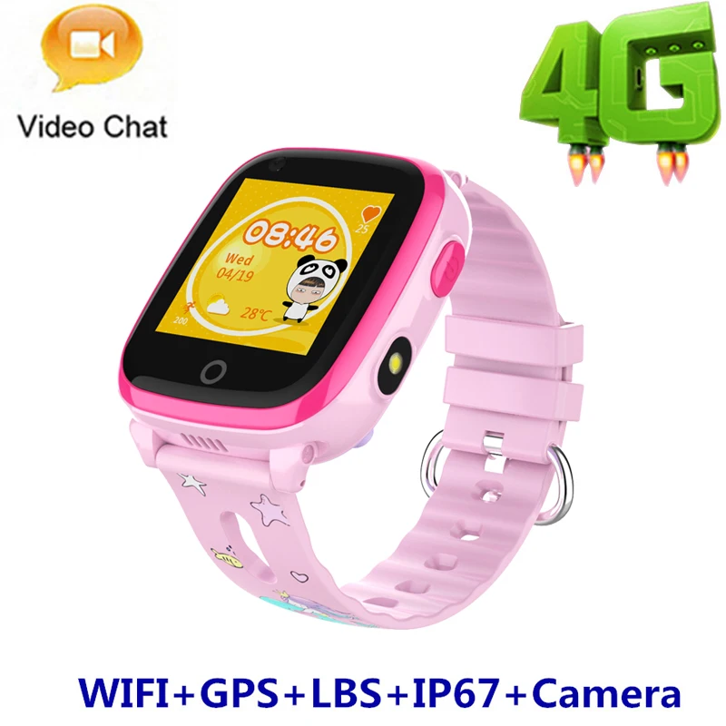 pink Новые DF33 4G Детские умные часы IP67 водонепроницаемые SOS HD видео звонки WiFi gps LBS трекер положения голосовой мониторинг для детей студентов - Цвет: pink