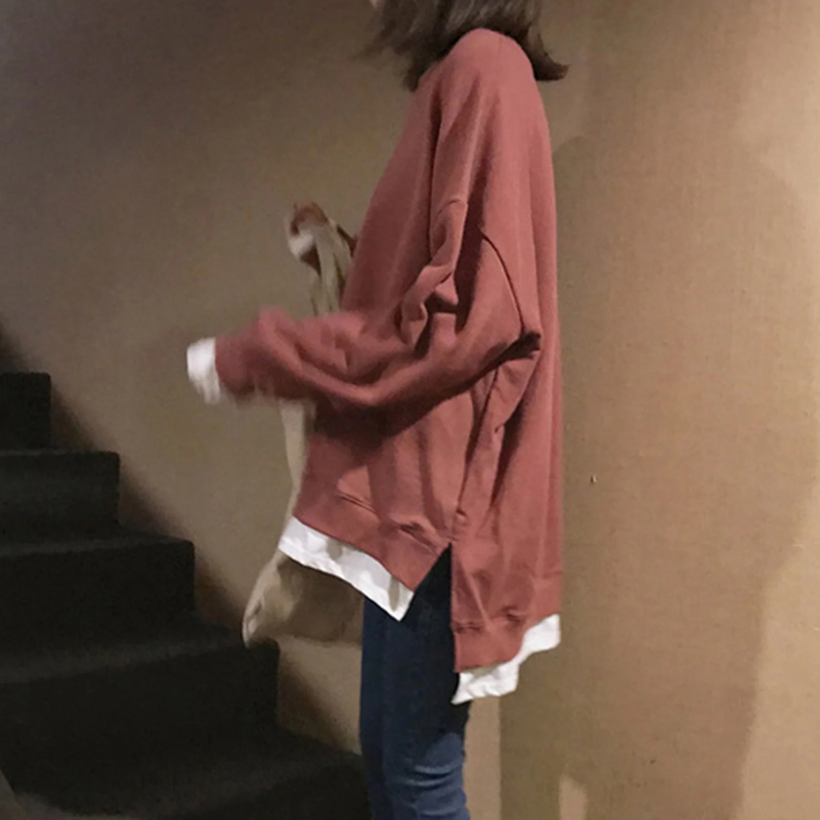Pullover Women 2020 Winter Top Mujer Fake Two Piece Swearshirt Graphic Hooded Hoodie Oversize Split Hem Femme Sweatshirt Women