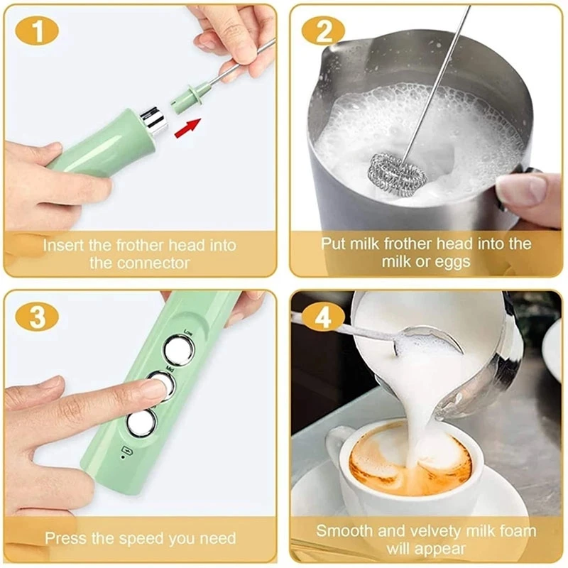 

Milk Frother, Rechargeable Milk Frother Electric 3 Speeds Milk Frother Handheld for Coffee, Chocolate