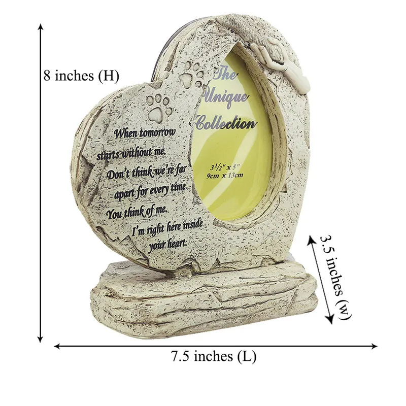 Памятный камень в форме сердца с фоторамкой печатная лапа для домашних животных