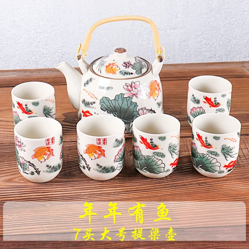 

Japanese Ceramic Tea Set 7 Pcs Retro Creative Household Blue and White Porcelain Cup Office Tea Ceremony Set Ritual Gift MM60CJ