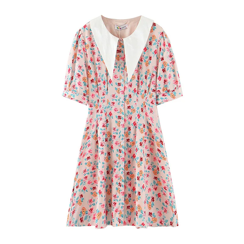 

Large Size Dress 2021 Summer New Slightly Fat Large Size Women's Navy Collar Chiffon Floral Dress