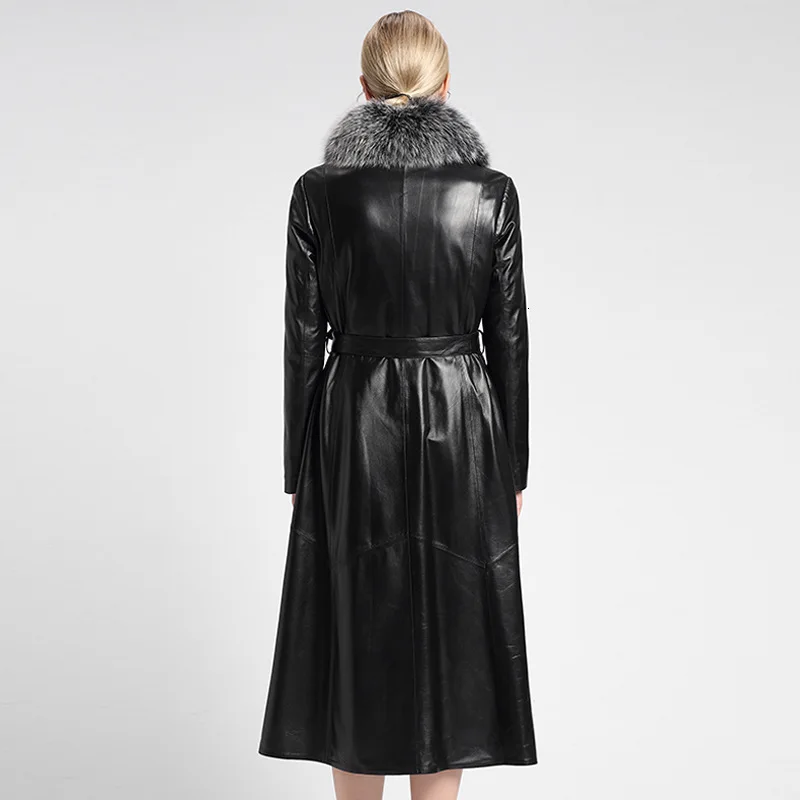 Женское длинное пальто зимняя теплая приталенная куртка из натуральной овечьей