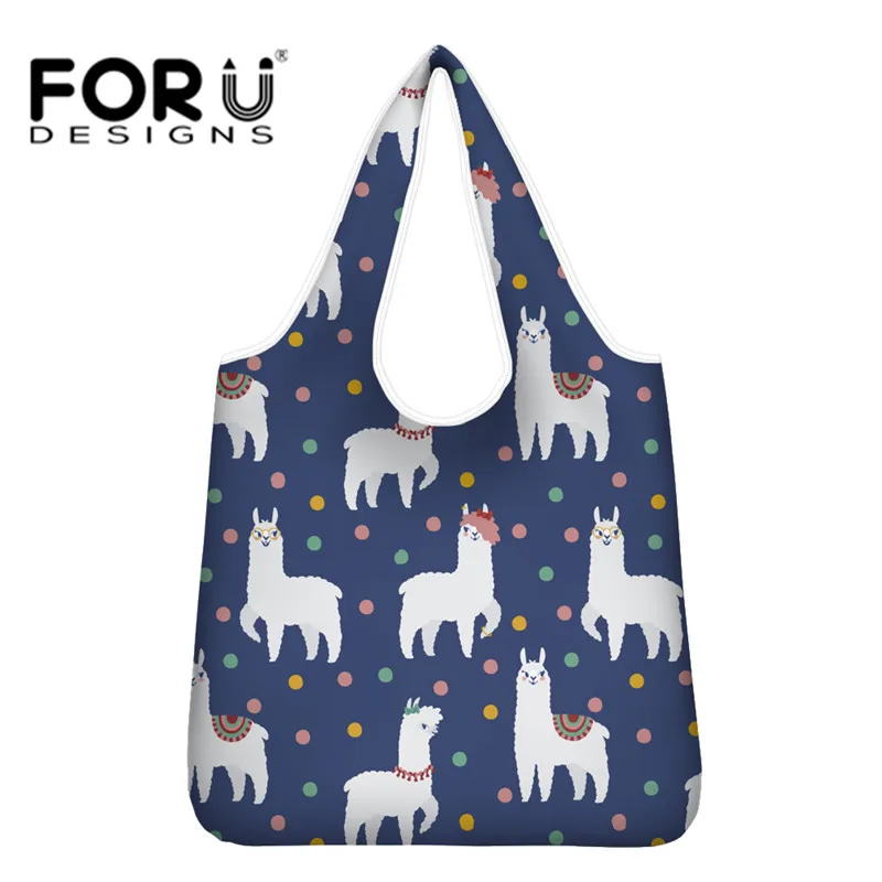 

Сумка для покупок FORUDESIHNS Kawaii Alpaca с принтом, складная сумка для фруктов, овощей, продуктов, Женская Удобная сумка-тоут, сумки для покупок