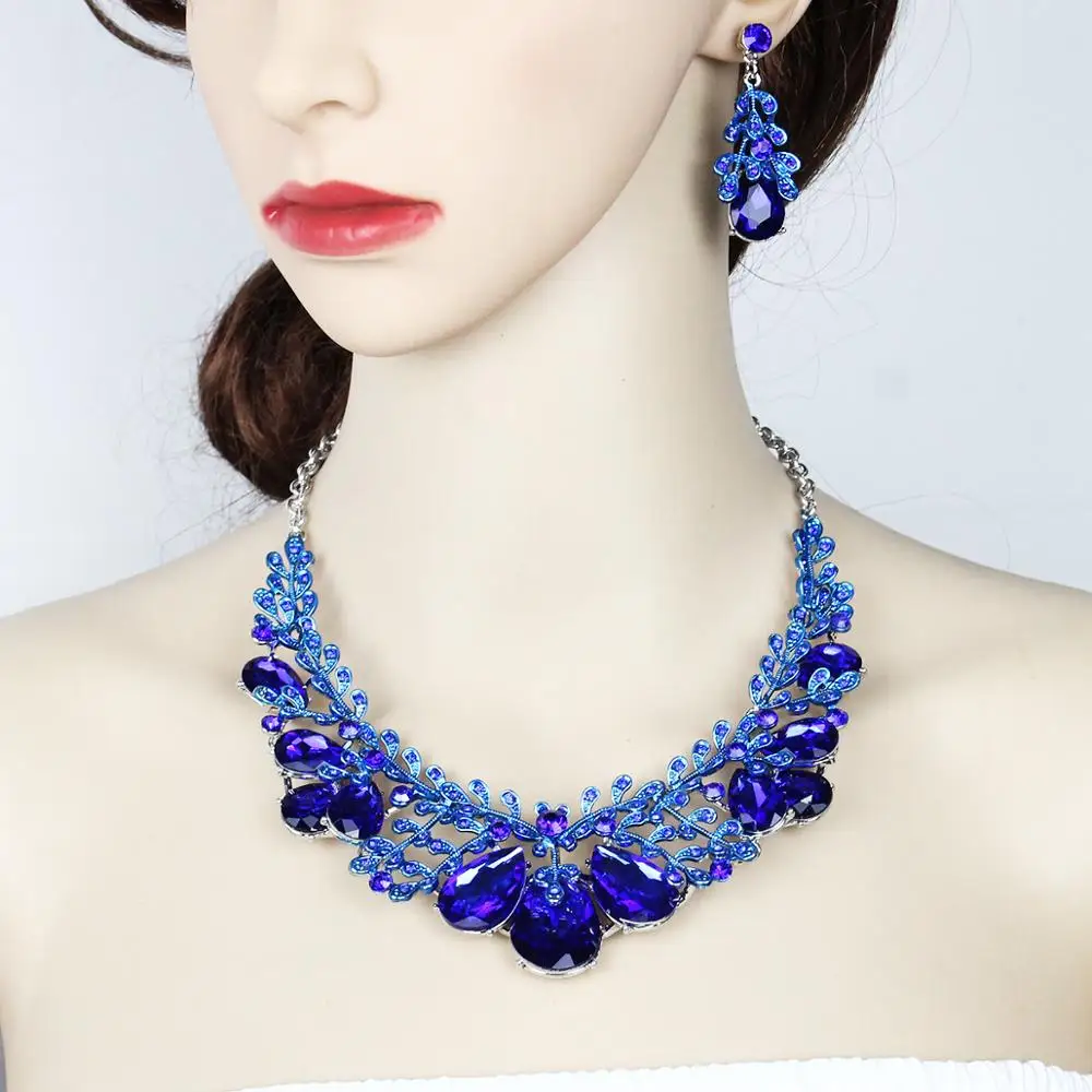 Мода Кристалл ожерелье серьги индийский роскошный свадебный ювелирный набор