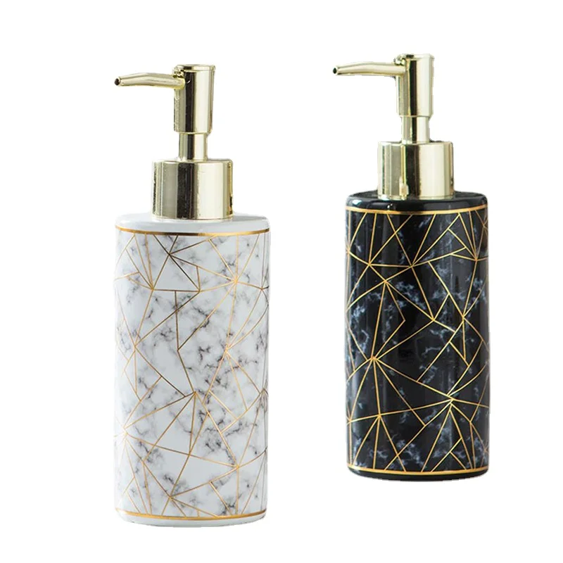 

300ml Stylish Marble Ceramic Lotion Shampoo Liquid Soap Dispenser Pump Bottle Bathroom Set Home Decoration Bathroom Accessories