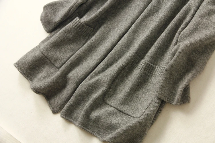 Aliaga New Arrival Pure Cashmere Cardigan Women Autumn Winter Hooded Sweater Coat With Pocket