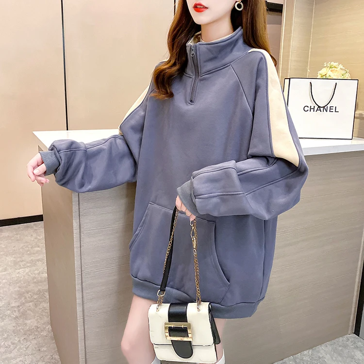 

Женский хлопковый свитшот с высоким воротником, Повседневная Свободная одежда на осень и зиму, женский модный топ с длинным рукавом, домашн...