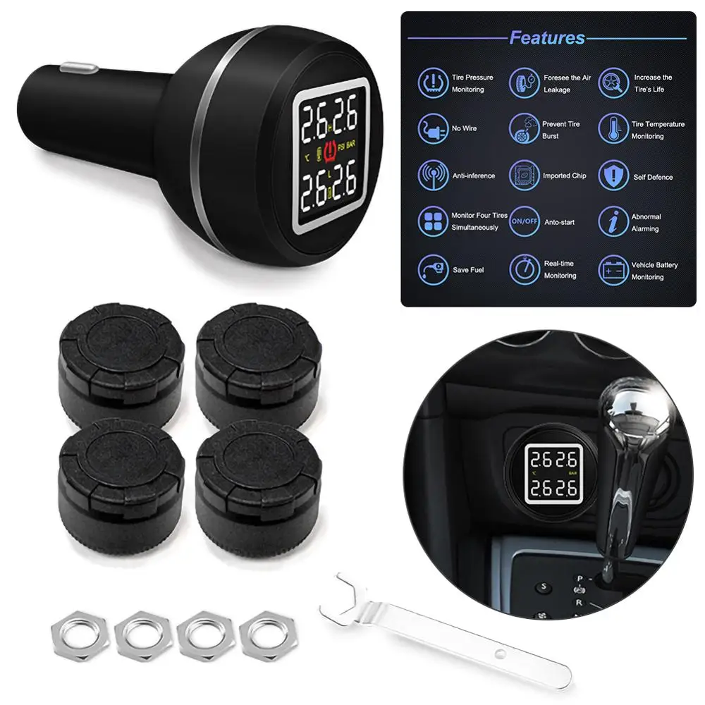 Автомобильная система контроля давления и температуры в шинах TPMS с usb разъемом 4