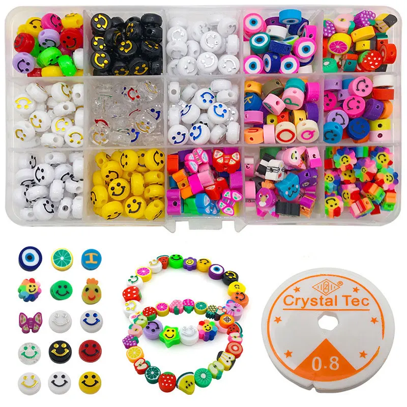 

Soft Pottery Smile Beads Kit For Jewelry Making 15 Colors Smiley Beads Bracelet Necklace Accessories Christmas Gift Wholesale