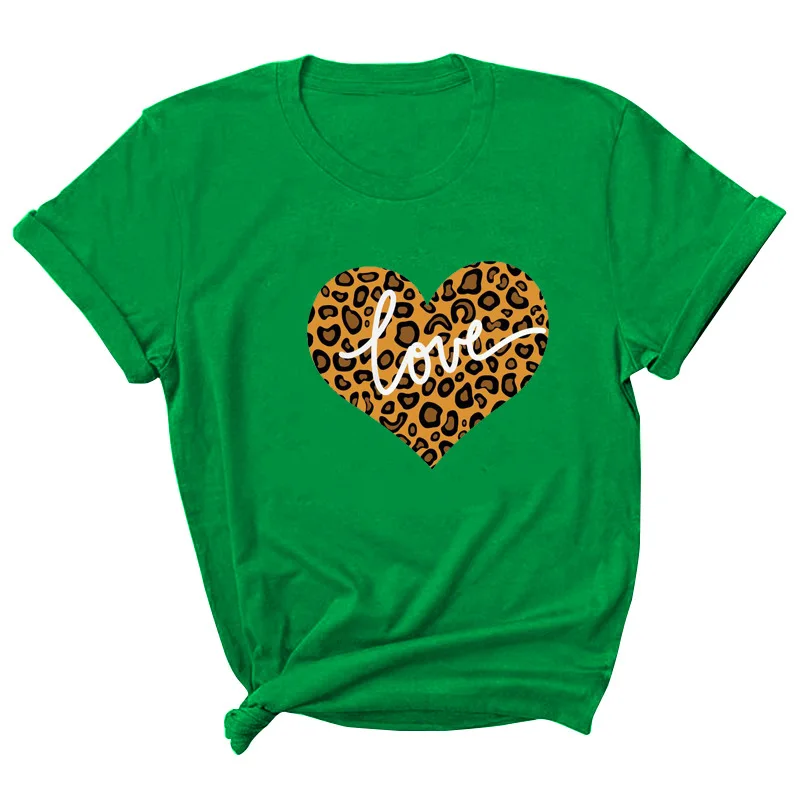 

Leopard Love Letter Print Women T Shirt Short Sleeve ONeck Loose Women Tshirt Ladies Tee Shirt Tops Clothes Camisetas Mujer