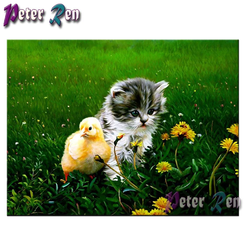 

full Square/round Cats and chicks on the field DIY Diamond painting cross stitch Rhinestones diamond embroidery Children's gift