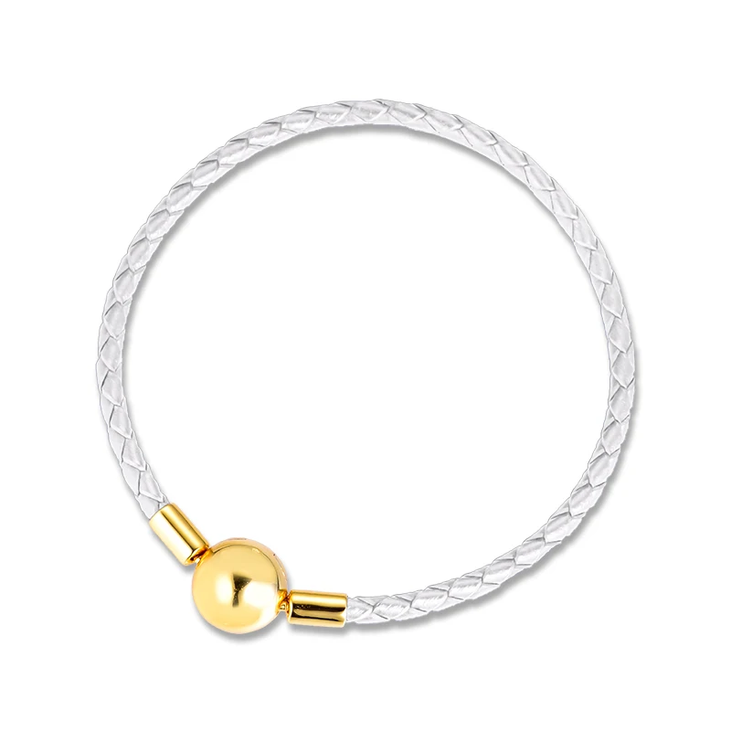 

Champagne-Colored Shine Leather Bracelets 100% 925 Authentic Sterling Silver Fine Jewelry Free Shipping