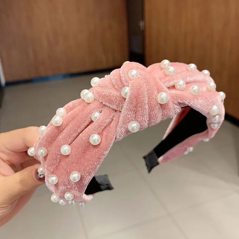 Элегантный ободок для волос из бисера и жемчуга удобный однотонный обруч