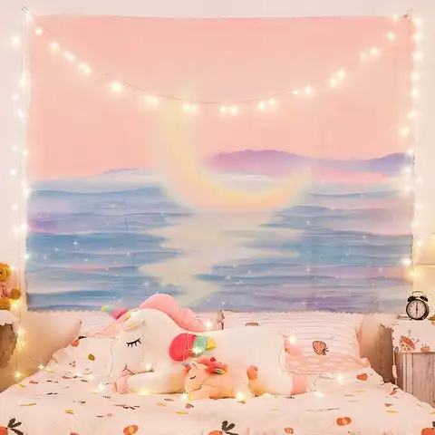 Фотофон Луна девочек гобелены звездное небо стене висит розовый гобелен с Луной Love You To бохо стиле настенный гобелен из ткани