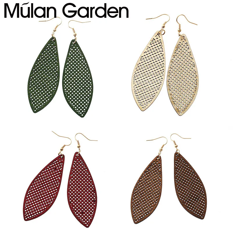 

M&G New African Hollow Wooden Earrings for Women Black Leaf Lightweight Boho Statement Drop Earring Fashion Jewelry Accessories