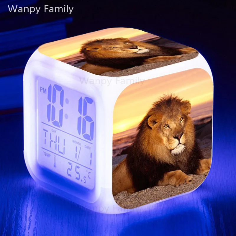 Lion King Alarm Clock 7 Color Glowing LED Digital Kids Birthday Gift Multifunction Touch Sensing Electronic | Дом и сад