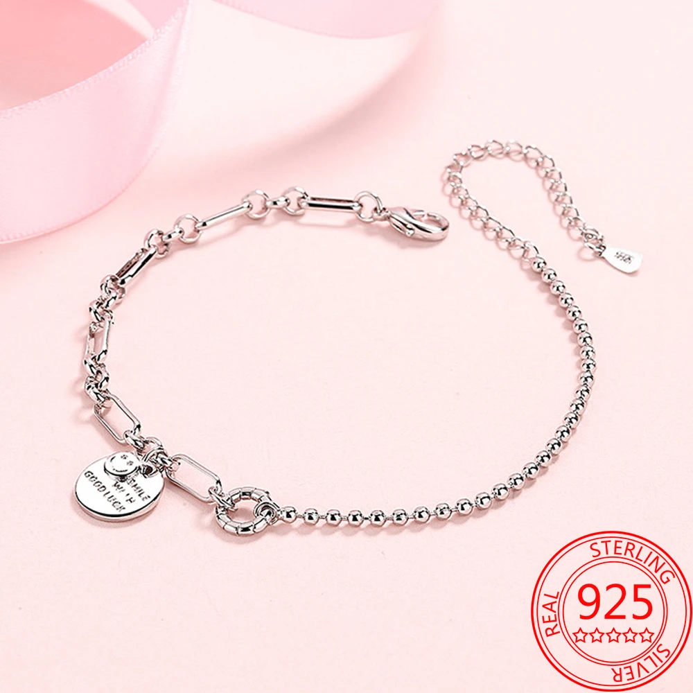 Популярная цепочка из серебра 925 пробы с счастливым лицом удачи звеньевая