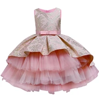 2022 new kid princess dress flower girls birthday party dress children bow sequined embroidery clothes elegant wedding dress 8y