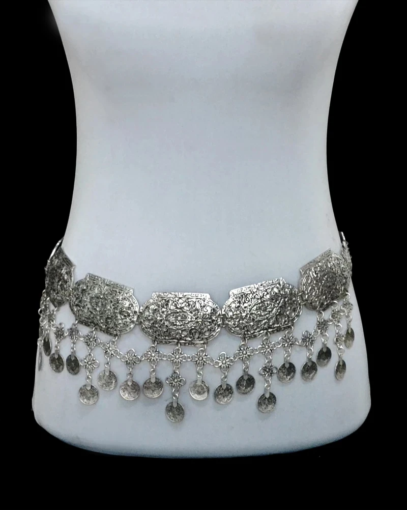 Цыганские Серебристые Металлические резная монета кисточка на талию ювелирные