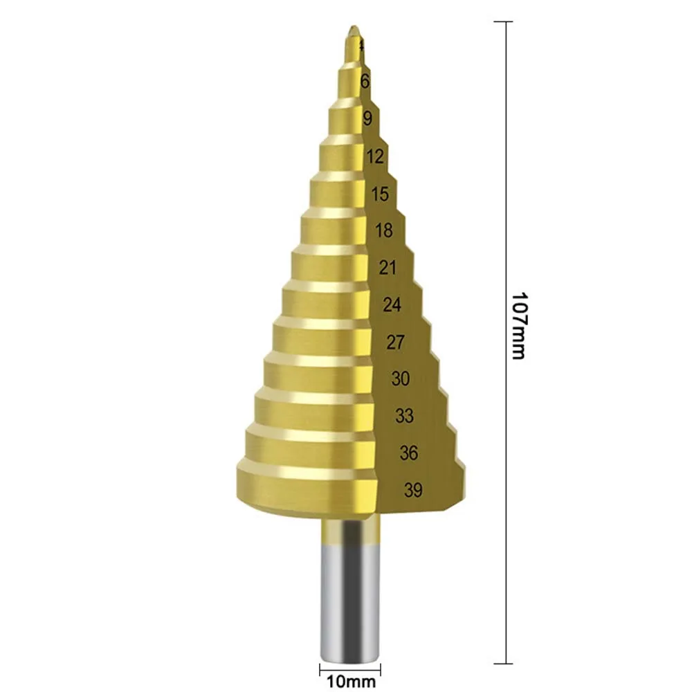 

HSS Step 4-39mm Cone Drill Titanium Bit Set Coated Metal Wood Hole Cutter Gadget