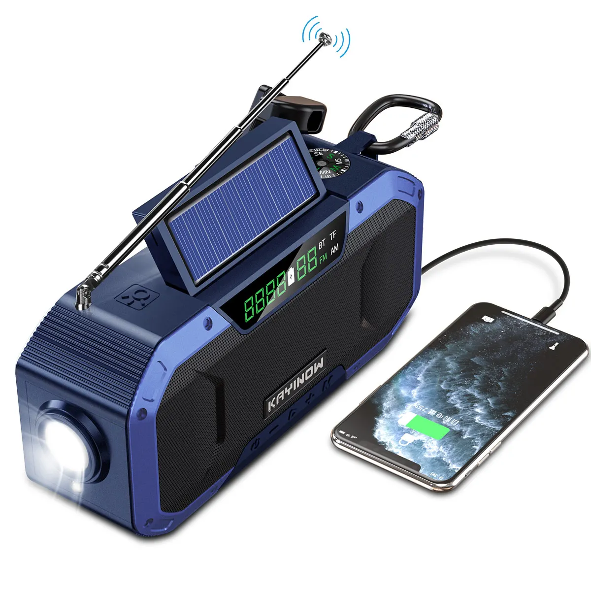 

Multifunctional Portable Bluetooth Speaker Hand Crank Solar Radio AM/FM Radios LED Flashlight and 5000mAH Power Bank w/ sos