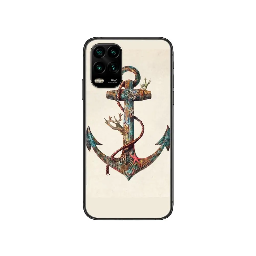 

Marine anchor ship cartoon Phone Case For XiaoMi Redmi Note 10 9S 8 7 6 5 A Pro T Y1 Anime Black Cover Silicone Back Pre