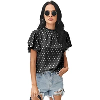 tops women 2021 womens t shirt casual polka dot lotus leaf stand up collar flying sleeve top top women