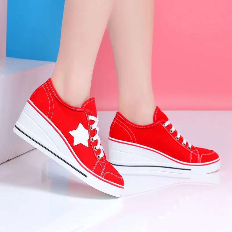 Прямая поставка коллекция 2019 года женские кроссовки на танкетке парусиновая