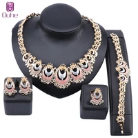 african dubai gold colorful bridal jewelry sets for women bracelet earrings ring wedding party jewelry sets