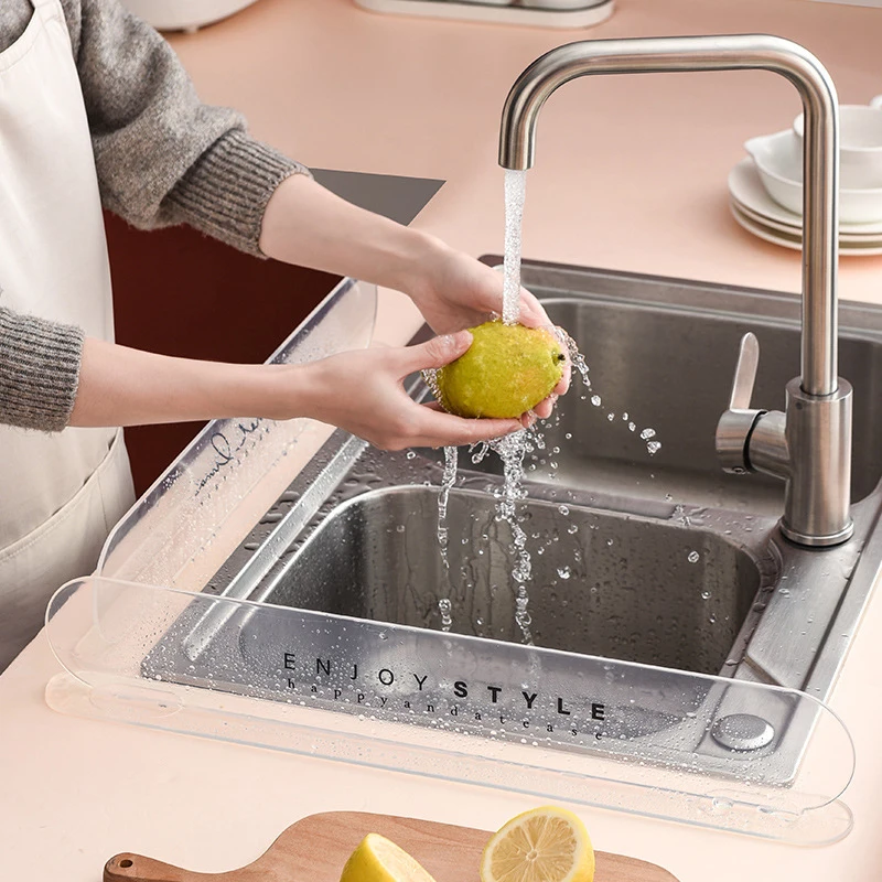 

Прозрачная защита от брызг воды на раковину, водонепроницаемая панель с присоской, кухонная перегородка для мытья фруктов и овощей