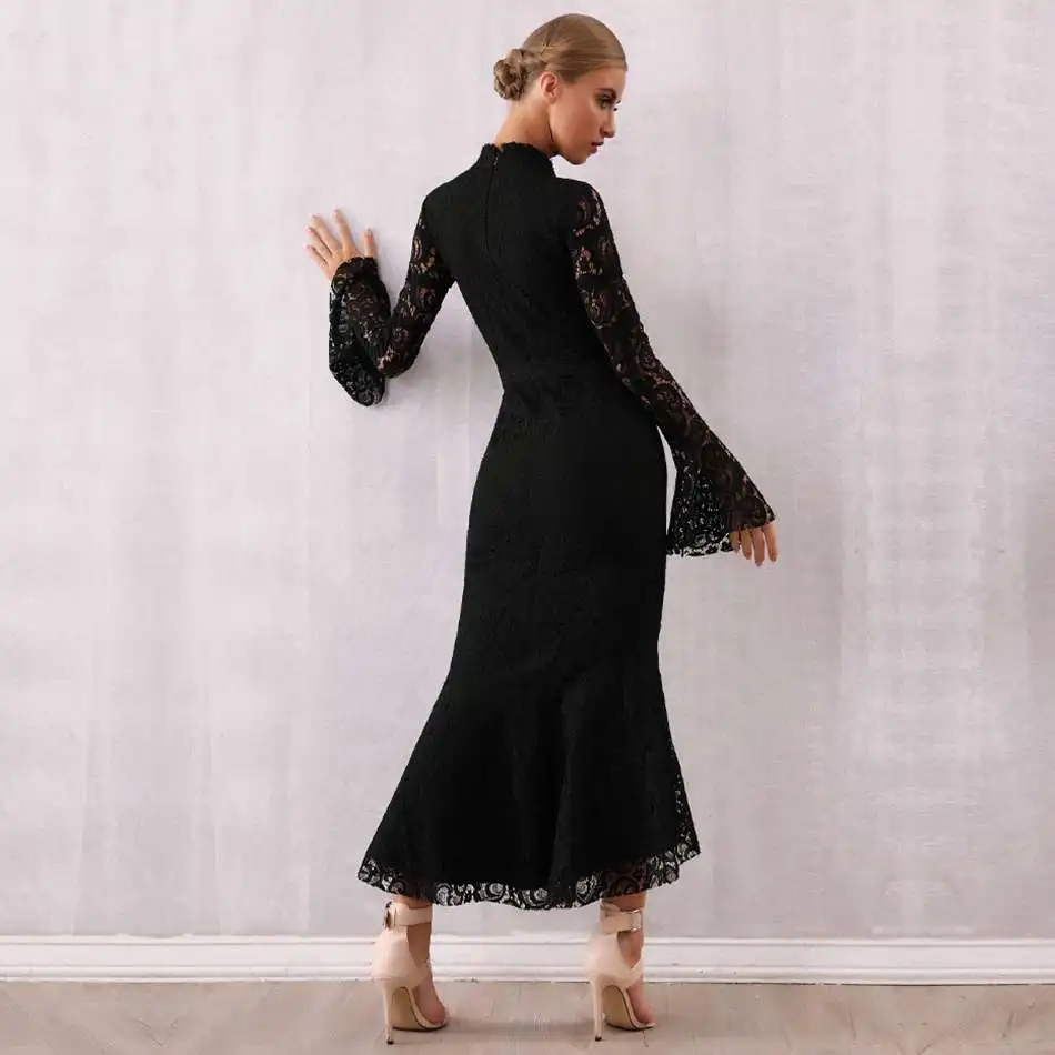 DressBird, женское осенне-зимнее Бандажное облегающее платье с длинным рукавом, Vestidos, сексуальное, кружевное, миди, розовое, черное, знаменитостей, вечерние платья, Vestido