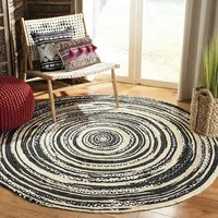 Rug 100% Natural Jute and Cotton Mixed Weaving Carpet Modern Rustic Braided Style Look Rag Rugs Living Room Decoration