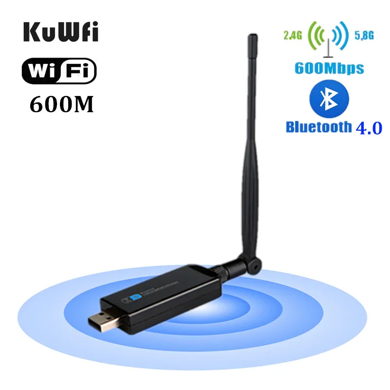 

KuWFi USB WiFi Bluetooth адаптер 600 Мбит/с 2,4/5 ГГц 5dBi Wifi антенна беспроводной внешний приемник WiFi ключ для ПК/ноутбука/настольного компьютера