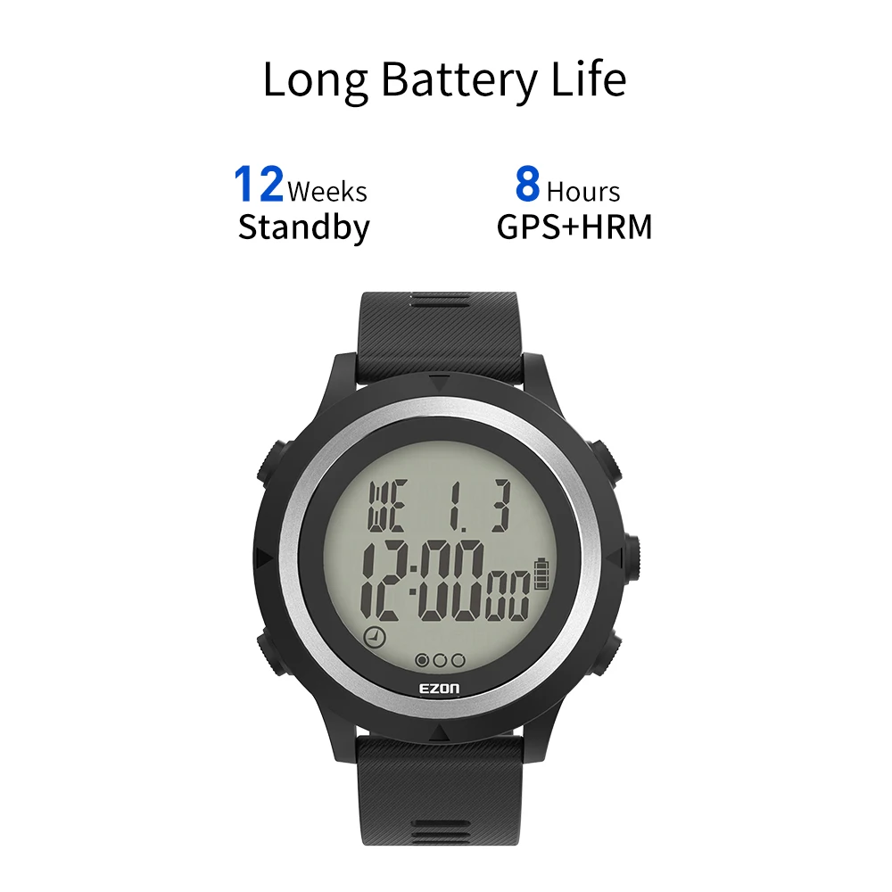 

Men's Sport Running Watch GPS Timing EZON T909C Optical Heart Rate 5ATM Waterproof Chronograph Alarm Pedometer Large Display
