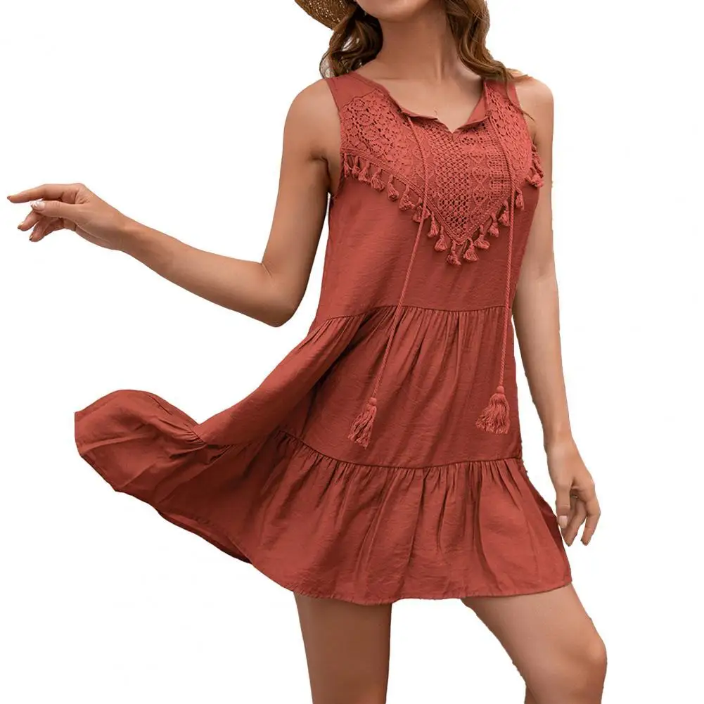 

Women Dress Sexy Casual Loose Fashion Elegant Solid Color Sleeveless Summer Mini Beach Dresses платье